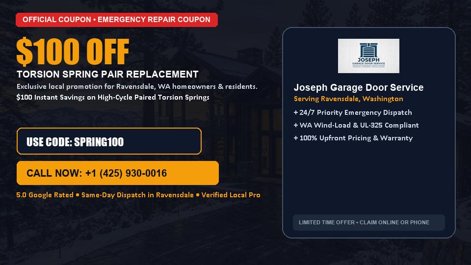 $100 OFF Dual High-Cycle Torsion Spring Replacement in Ravensdale, WA - Joseph Garage Door Service