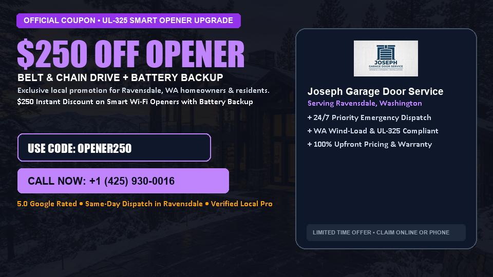 $250 OFF Smart Wi-Fi Garage Door Opener Installation in Ravensdale, WA - Joseph Garage Door Service